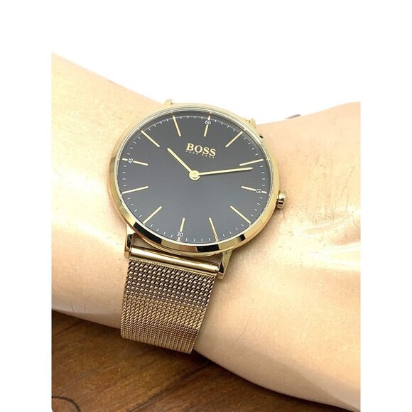 Hugo Boss Men's Watch 1513735 Horizon Quartz Black Dial Gold Steel Mesh … - Picture 5 of 13